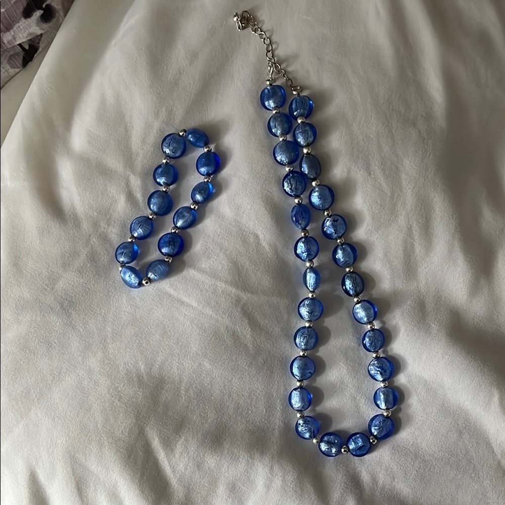 Elegant Blue Beaded Necklace and Bracelet Set